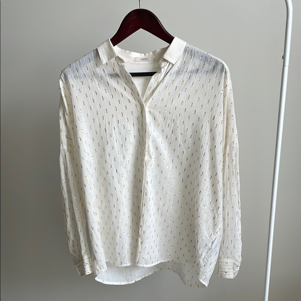 White and Gold Patterned Blouse